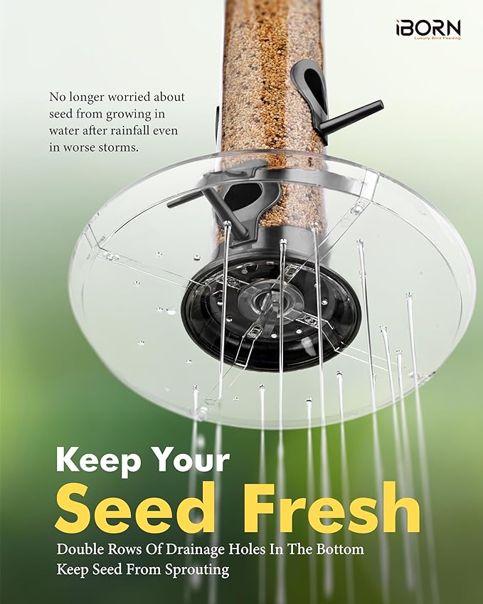 iBorn Bird Feeders Seed Catcher for Outside Hanging 6 Port Bird Feeder for Cardinal Birds Aluminium Metal,Brushed Black Nickel Finishing 14 Inch 6 Port (Seed is not Included)