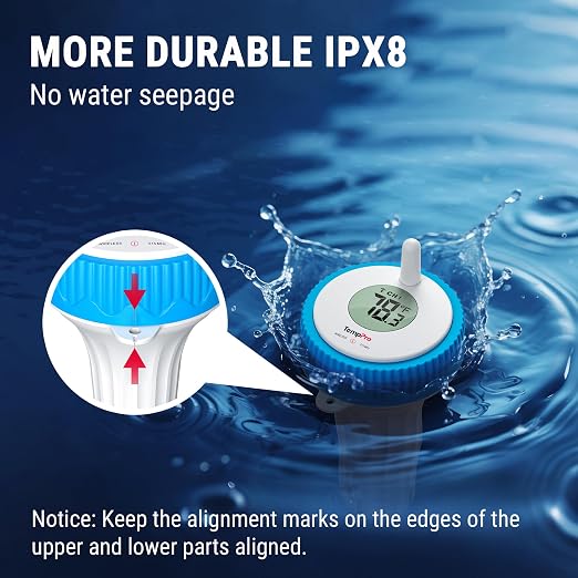 TempPro Waterproof Wireless Pool Thermometer Easy Read, Digital Pool Thermometer Floating for Swimming Pool, Hot Tub, Cold Plunge, Pond with 2 IPX8 Water Temperature Monitor (Previously ThermoPro)