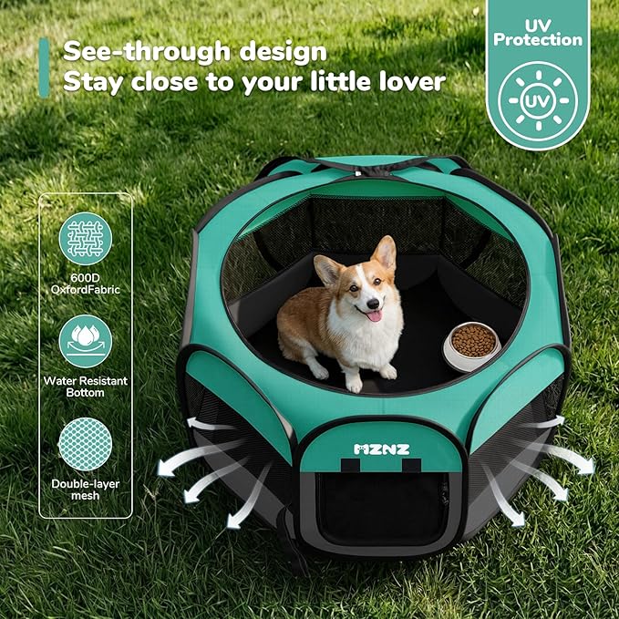MZNZ Dog Playpen, Portable Puppy Pet Crate Indoors for Small/Medium Dogs Cats Rabbits, Foldable Dog Cage Enclosure for Outdoor, Pop Up Dogs Tent Kennel with Carrying Case, Blue