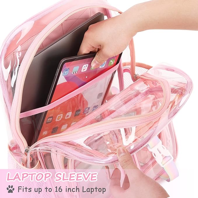 PIG PIG GIRL Clear Backpack for School,Heavy Duty PVC Transparent Bookbag for Girls Stadium Approved See Through Backpack