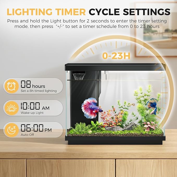 2.2 Gallon Small Fish Tank, Betta Fish Aquariums Black | with 4-in-1 Filter Pump, LED Light, Temperature Display, Fan & Surface Intake Design, for Home Office, Beginner Friendly