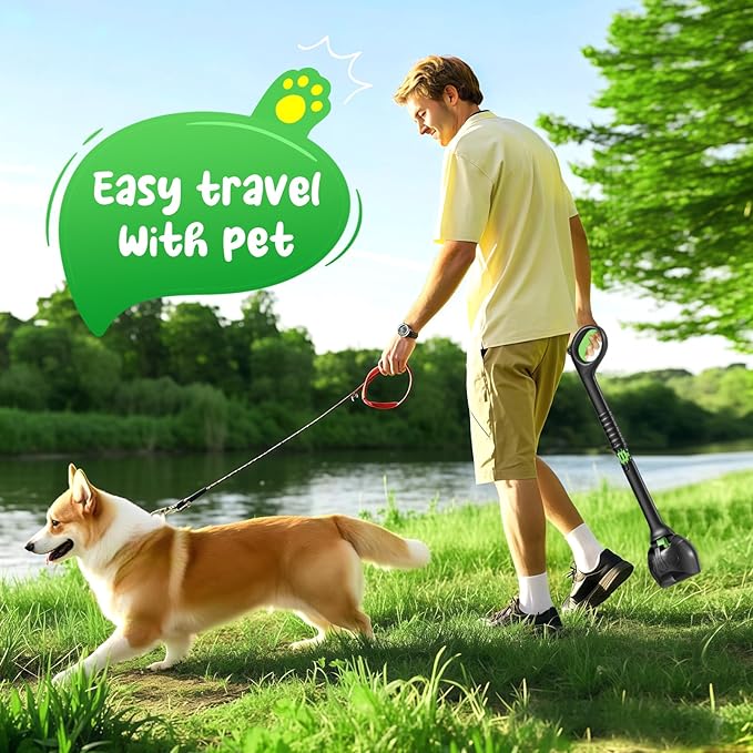 27.5" Dog Pooper Scooper, Pooper Scooper for Large, Medium, Small Dogs, Easy Single-Hand Operation, No More Bending, High-Strength Material, Suitable for Yard, Sand, Grass, and Gravel