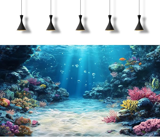 Under The Sea Aquarium Background Underwater Scene Coral Reefs Fish Tank Background Ocean Bed Scene Sand Rocky Outcrops Terrarium Backgrounds Seabed Diverse Marine Life Sunlight Tank Poster 60x24in
