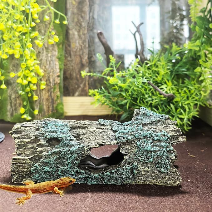 Tfwadmx Reptile Hide Cave Small Resin Aquarium Deoration Cave Hollow Tree Trunk Log Fish Tank Ornament Hideout for Small Reptile Gecko Tarantula Fish Shrimp7.3 * 2.7 * 2.7IN