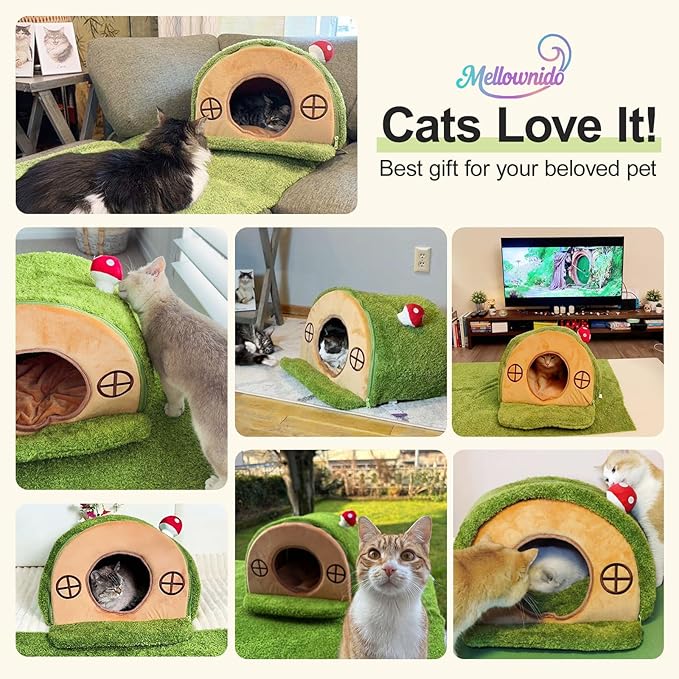 Cat House for Indoor Cats - Cute Cat Bed Cave, Tree Hole Cat Bed Tent for Kittens and Small Medium Pets with Removable Washable Cushion & Anti-Slip Bottom, Enclosed Kitten Bed Hideaway