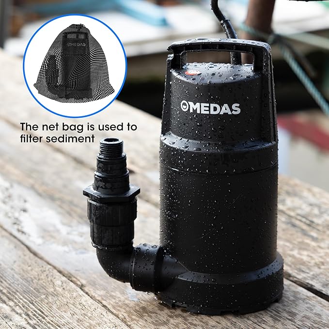 MEDAS Portable Sump Pump for Swimming Pool, Garden Pond, Basement Water Removal with 10ft Power Cord 1/2HP