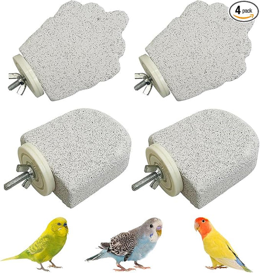 4Pcs Bird Beak Grinding Stone, Bird Perches Calcium Parrot Perch Stand Parrot Teeth Mouth Molar Cage Accessories Platform Paw Grinding Sticks Jumping Stand for Budgie Cockatiel Conure Finch