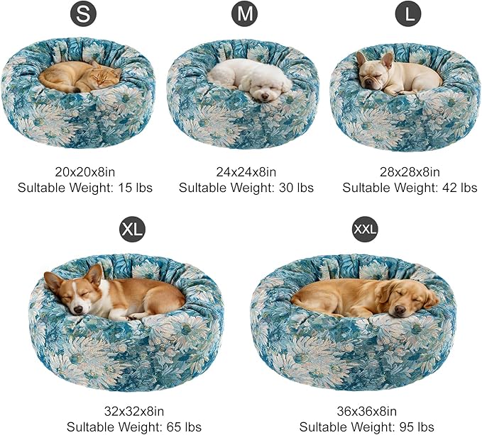 Dog Calming Beds for Small Medium Large Dogs - Round Donut Washable Puppy Dog Bed, Anti-Slip Faux Fur Fluffy Donut Cuddle Anxiety Cat Pet Bed (32" Flower)