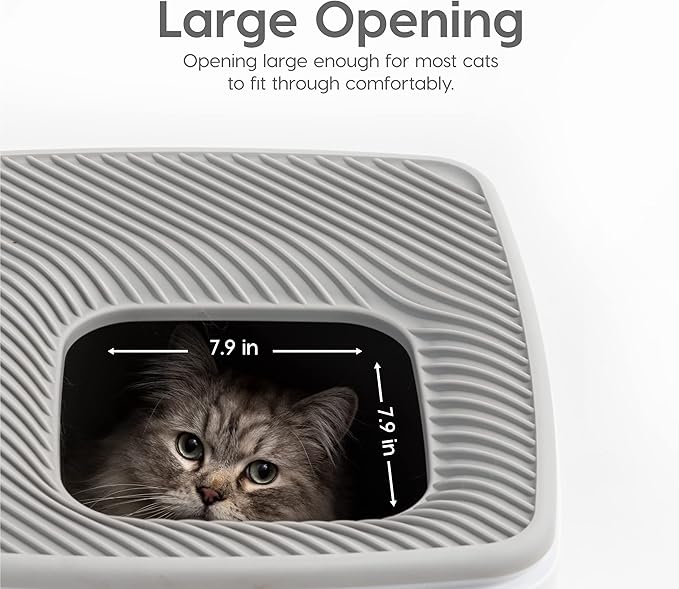 IRIS USA Cat Litter Box Top-Entry Square Top Entry Litter Box with Scoop, Enclosed Litterbox with Odor Control, Dog Proof Covered Litter Box Design, Easy to Clean, White/Gray