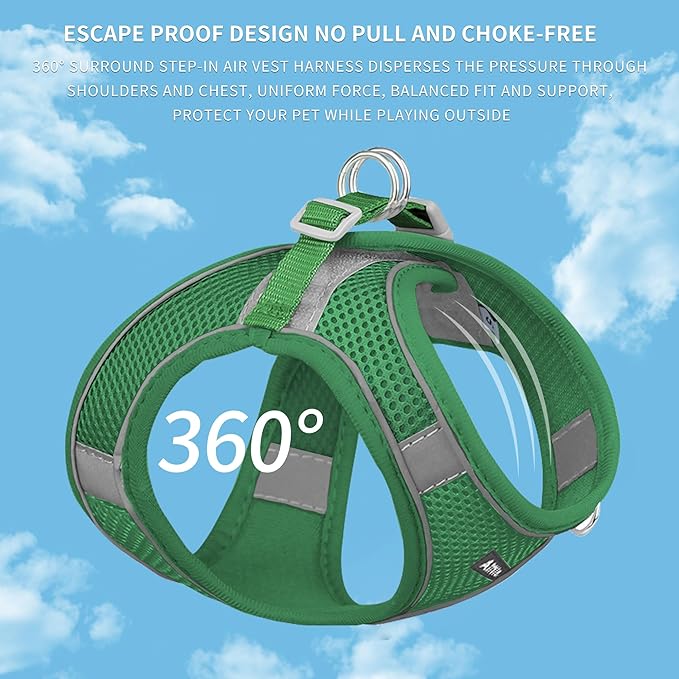 AIITLE Easy Walk Dog Harness and Leash Set - Pet Supply No Pull, Step in Adjustable Dog Harness with Padded Vest, Dog Harness No Choke Over, Easy to Put on Medium Dogs Green L