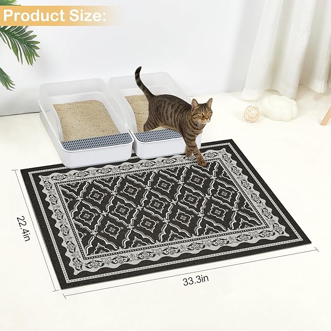 Glittme Premium Cat Litter Mat 33"x22" - Non-Slip & Waterproof Litter Trapping Mat for Litter Boxes - Soft Mesh Kitty Sand Catcher Pad Easy to Clean & Washable Floor Protector