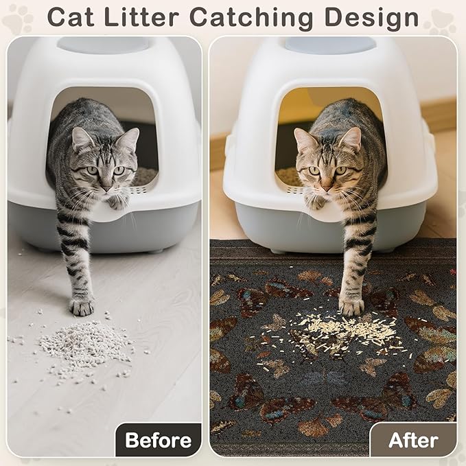 Unicorn Catcher Cat Litter Mat 24" x 15" Non-Slip Litter Box Mat Washable Litter Catcher Mat for Litter Box Indoor Food Mat Supplies Essentials,Dark Brown