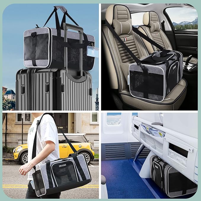 Petskd Pet Carrier 18x11x11 Delta American United Airline Approved, Pet Travel Carrier Bag for Small Cats and Dogs, Cat Soft Sided Carrier with Safety Lock Zippers, 5-Sided Breathable Mesh(Grey)
