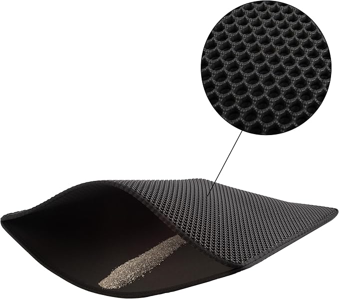 Cat Litter Mat - 30x24 Waterproof Litter Box Mat with Dual-Layer Honeycomb Design for Trapping Litter - Slip-Resistant Cat Mat by PETMAKER (Black)