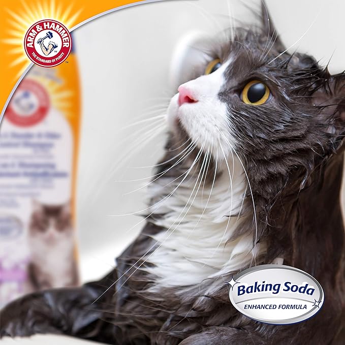 Arm & Hammer 2-in-1 Deodorizing & Dander Reducing Shampoo for Cats, Baking Soda Cat Shampoo for Dander, Odor Control and Coat Cleaning, Lavender Chamomile Scent, 20 Fl Oz