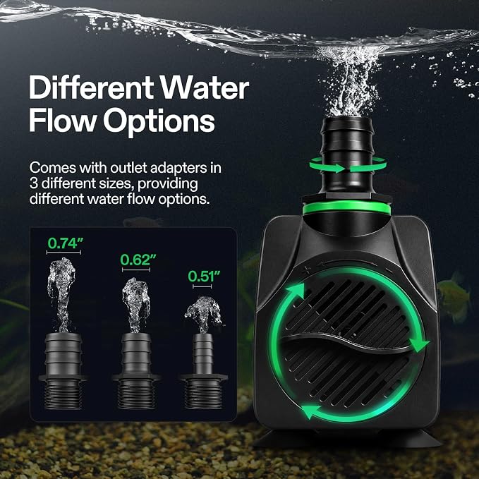 VIVOSUN 550GPH Submersible Fountain Water Pump for Pond, Aquarium, Statuary | 2000L/H, 35W, Ultra Quiet Water Pump with 8.2ft. High Lift and 6.5ft. Power Cord, 3 Nozzles for Hydroponics