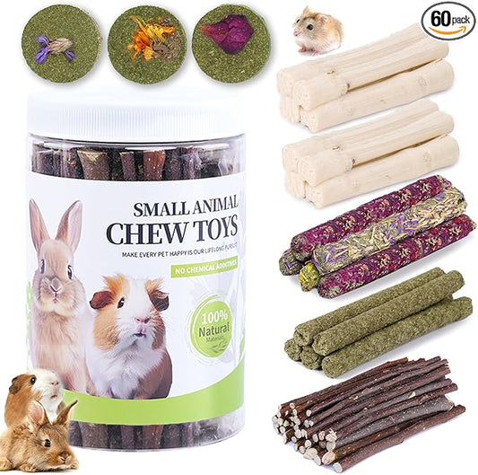 50-60 Pcs Rabbit Chew Toys, Guinea Pig, Hamster, Bunny Chew Toys, Sweet Bamboo, Apple Stick, Timothy Stick, Prevent Teeth Overgrowth, Clean Teeth