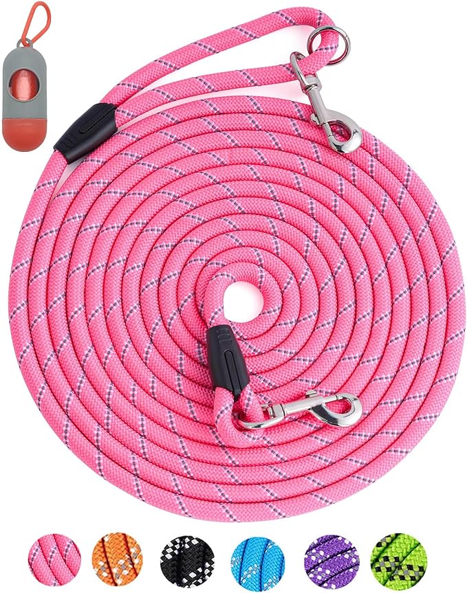 Long Dog Leash for Dog Training 16FT/30FT/50FT/100FT, Heavy Duty Dog Lead for Large Medium Small Dogs Outside Walking, Playing, Camping, or Yard 12Pink16FT