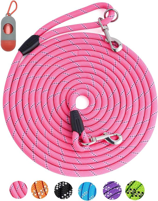 Long Dog Leash for Dog Training 16FT/30FT/50FT/100FT, Heavy Duty Dog Lead for Large Medium Small Dogs Outside Walking, Playing, Camping, or Yard 12Pink16FT