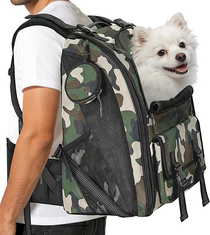 Dog Carrier Backpack for Medium Dogs up to 22 IBS, Dog Hiking Backpacks with Multi Compartment Storage & Adjustable Straps, Waterproof Pet Backpack for Climbing Cycling