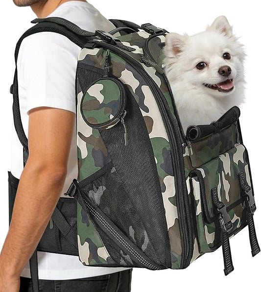 Dog Carrier Backpack for Medium Dogs up to 22 IBS, Dog Hiking Backpacks with Multi Compartment Storage & Adjustable Straps, Waterproof Pet Backpack for Climbing Cycling