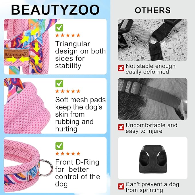 BEAUTYZOO Dog Harness for Small Dogs,No Pull Dog Harness and Leash Set,Soft Breathable Escape Proof Puppy Vest Harnessss with Handle,Lightweight Quick Fit Harness for Girl Boy Dogs Training Walking,XS