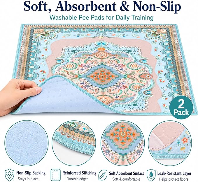 Aitmexcn Washable Pee Pads for Dogs, 2Pack Super Absorbent Reusable Puppy Pads ,100% Waterproof, Leak-Proof Whelping Pads Non-Slip Dog Mats for Floor Protector,Couch Cover, Crate, Potty Training 41x41