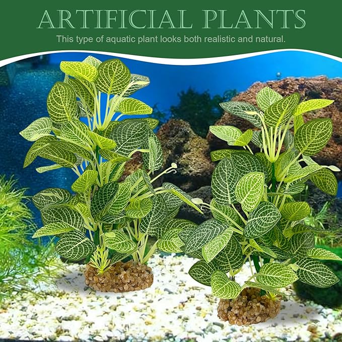 Silk Aquarium Plants (2-Pack) 9.8 Inch Artificial Plastic Fish Fish Habitat Decor, Small to Moderate Size Aquarium Decorations, Safe Green Plants for Freshwater Tanks