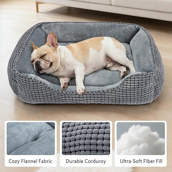 MIXJOY Dog Bed for Large Medium Small Dogs, Rectangle Washable Sleeping Puppy Bed, Orthopedic Pet Sofa Bed, Soft Calming Cat Beds for Indoor Cats, Anti-Slip Bottom with Multiple Size (30-Large, Grey)