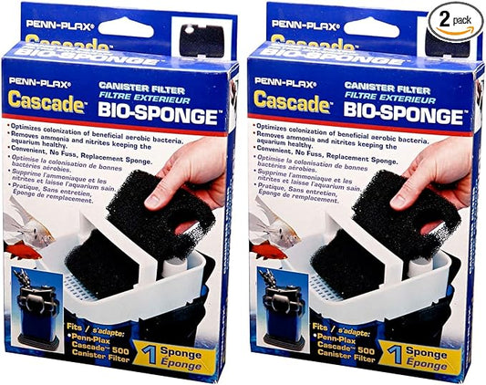 Penn-Plax Cascade 500/350 GPH Canister Filter Aquarium Bio Sponge Replacement, 2 Pack