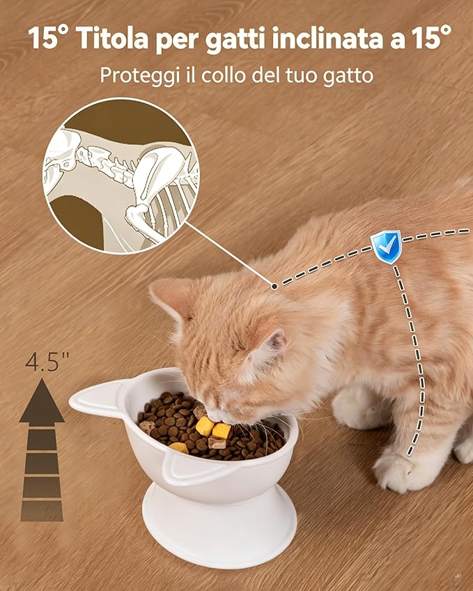 MateeyLife Elevated Cat Bowls, 2P Raised Food and Water Bowl Set for Indoor Cats & Small Dogs, Whisker Fatigue Cat Bowl, Anti Vomit Feeding Pet Bowls, 6 oz Each, Dishwasher Safe - White & Grey