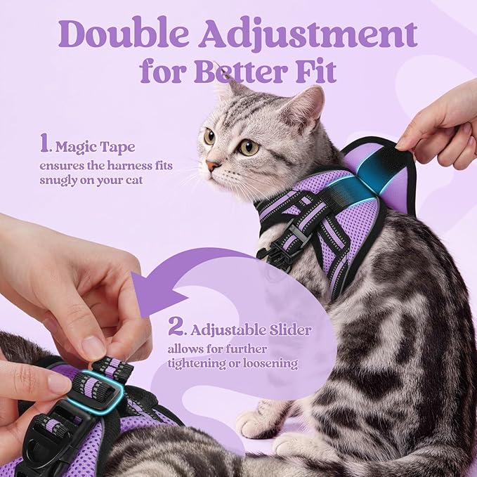 rabbitgoo Cat Harness and Leash Set for Walking Escape Proof, Adjustable Soft Kittens Vest with Reflective Strip for Cats, Comfortable Outdoor Vest, Light Purple, M