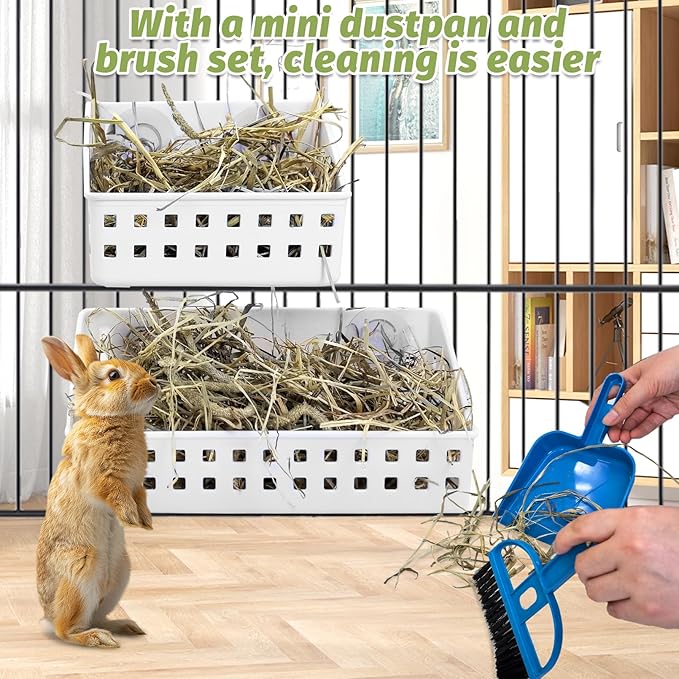 PINVNBY 2 PCS Hay Feeder for Rabbits, Less Wasted Hay Rack Manger, Hanging Guinea Pig Rabbit Hay Holder for Bunny, Chinchilla, Guinea Pig, Plastic Food Bowl Use for Grass & Food