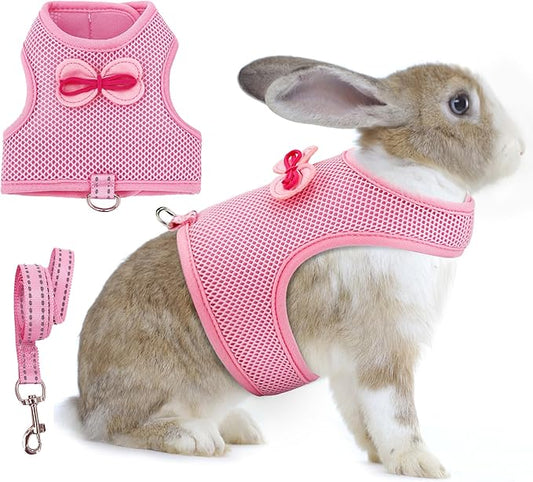 AIITLE Soft Breathable Bunny Harness Set - Escape-Proof Adjustable Vest, Lightweight Reflective Leash for Running, Hiking - Fits Rabbits, Guinea Pigs, Kittens Pink S