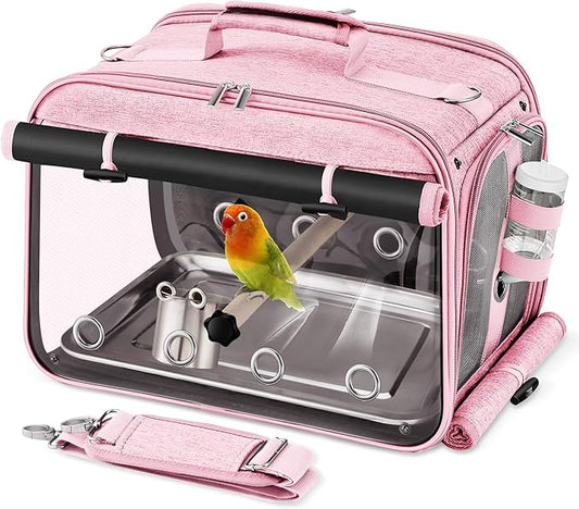 Bird Carrier Airline Approved, Bird Travel Cage with Indestructible Stainless Steel Mesh, Bird Travel Bag Lightweight and Portable with Water Bottle and Bowl