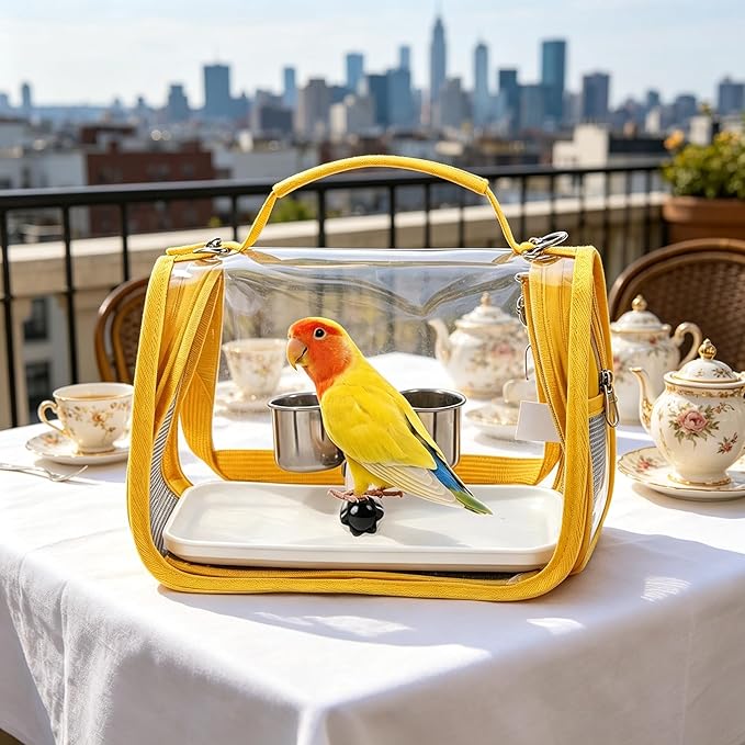 Generic Bird Travel Carrier Lightweight Bird Backpack with Perch Bird Travel Cage for Parakeet Cockatiel Conure Outdoor Travel Camping and Vacation. (Yellow)