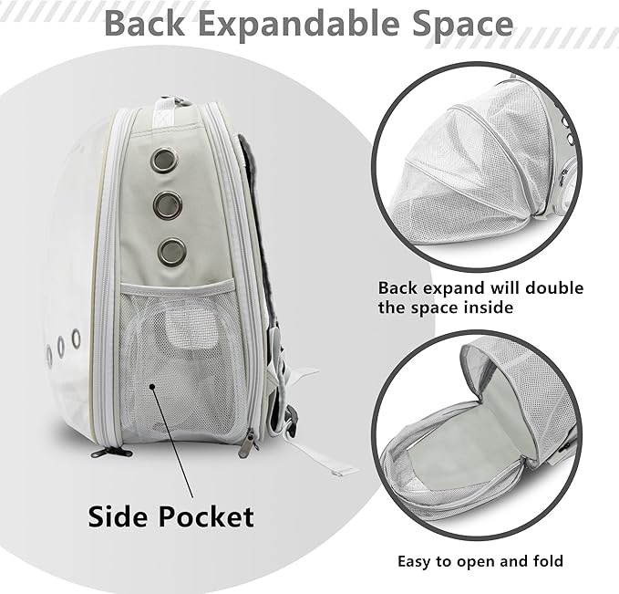 Pet Carrier Backpack Expandable for Cats and Small Dogs, Breathable Anti-Collapse Design, Airline Approved Travel Backpack for Hiking and Outdoor Use (Back Expandable-Grey)