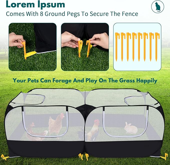 Small Animals Playpen,Pet Cage Tent Large Chicken Run Coop with Detachable Bottom Breathable Transparent Mesh Walls, Foldable Pet Enclosure for Puppy Kitten Rabbits Indoor Outdoor Playpen