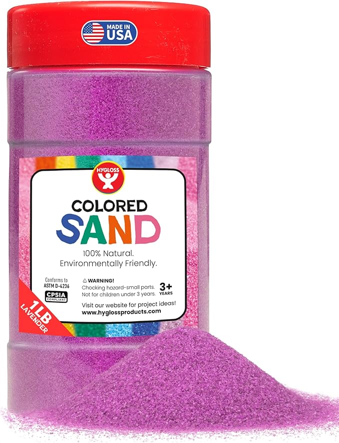 Hygloss Colored Sand for Crafts – 1 lb Bottle, Lavender – Vibrant Colorful Fine Sensory Play Sand Art Kits for Kids – Classroom Activities for Children 3 4 5 6 7 8 9 10 11 12 – Safe for Ages 3+