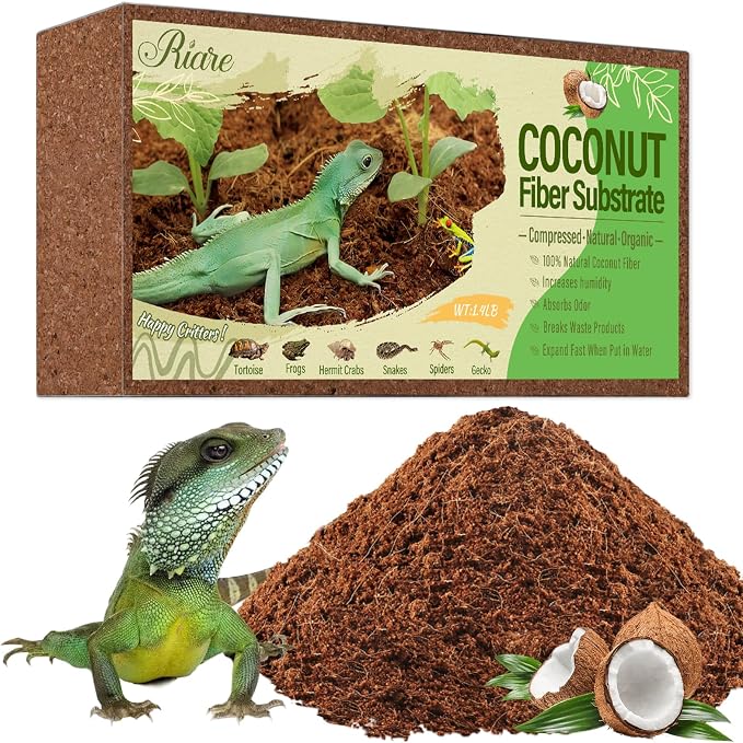 Riare 1 Pack Natural Coconut Fiber Substrate, Coco Coir Reptile Bedding | Coconut Husk Reptile Substrate for Tortoises, Hermit Crabs, Snakes, Bearded Dragon, Geckos, Reptile Enclosure/Terrarium Setup