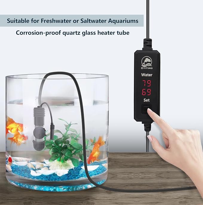Small Aquarium Heater 25W Submersible Fish Tank Heater for 1-5 Gallons, Dual LED Display Temperature Controller, Suitable for Saltwater and Freshwater, Mini Water Heater for Betta/Turtle Tank