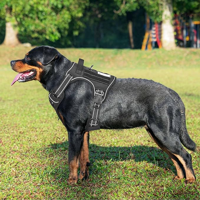 Beebiepet Heavy Duty Tactical Dog Harness for Large Dogs, No Pull Adjustable Pet Harness Reflective Service Training Easy Control Pet Vest Military K9 Working Dog Harnesses-X- Large, Black