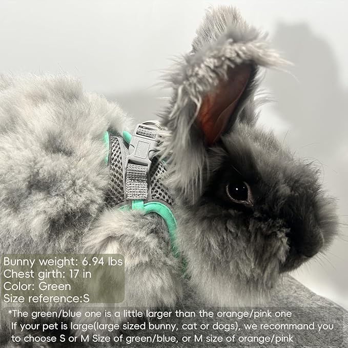 Rabbit Harness and Leash Set Escape Proof, Adjustable Soft Padded Vest, Breathable Mesh Bunny Harness with Reflective Strap, Safe for Small Animals(Blue,M)