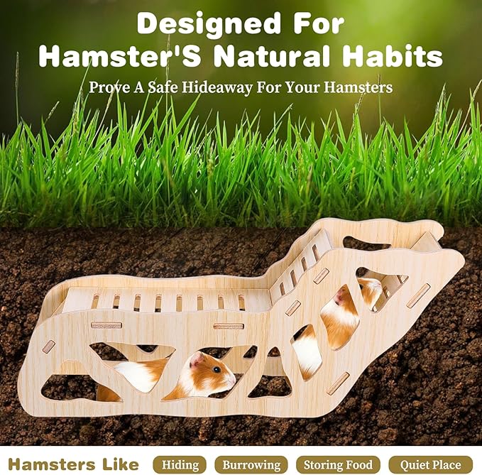 Versatile Hamster Hideout and Exploration Tunnel, Wooden Hamsters House with Climbing Ladder Hamster Explorer for Gerbils Hamsters Small Pets