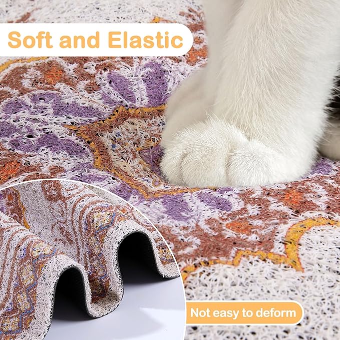 Glittme Cat Litter Mat with Non-Slip Bottom Litter Box Mat 33"X22" Litter Trapping Mat Easy to Clean Washable Cat Food Mat for Kitty,L