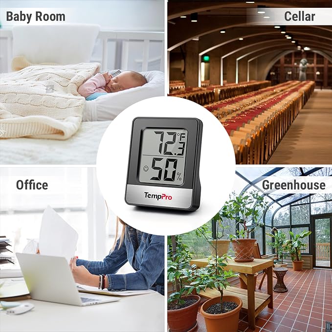 TempPro TempAir Black 2 Pack Digital Hygrometer Indoor Thermometer | Humidity Meter Room Thermometer with Temperature and Humidity Monitor Mini Hygrometer Black Weather Station