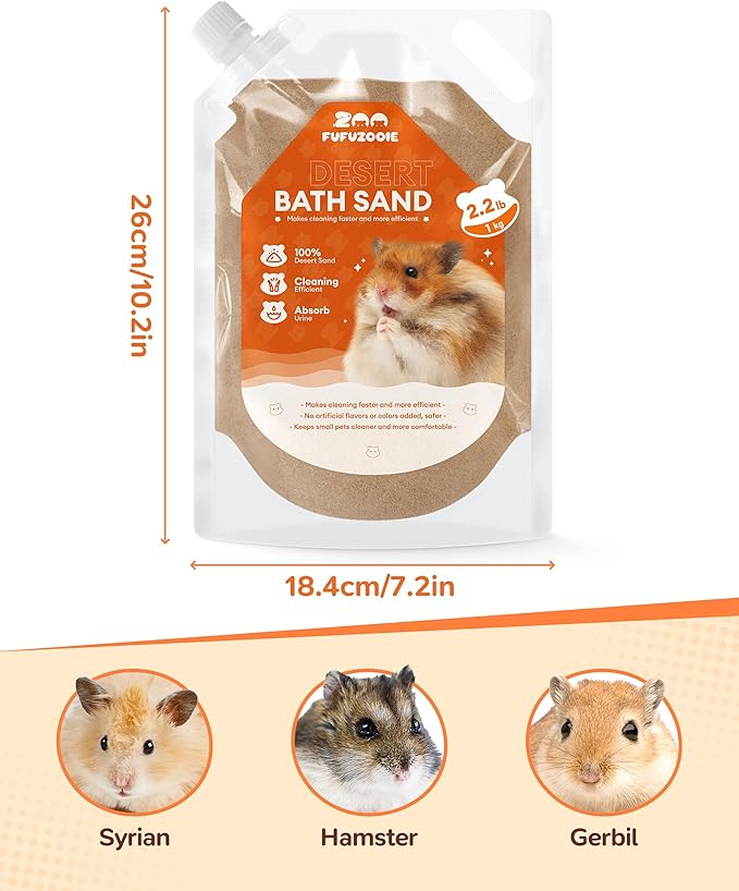 Hamster Bath Sand, 35oz Natural Desert Sand | Dust-Reduced Potty Litter Sand forHamster Gerbil Syrian Mice and Other Small Animals (Brown)