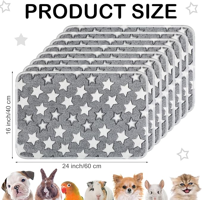 Tudomro 8 Pcs Guinea Pig Blankets Washable Small Pet Fleece Bedding Cage Liners Double Sided Pet Reusable Sleep Mat Pad Cover for Ferret Chinchilla Furniture Protection(Grey Star,16 x 24 Inch)