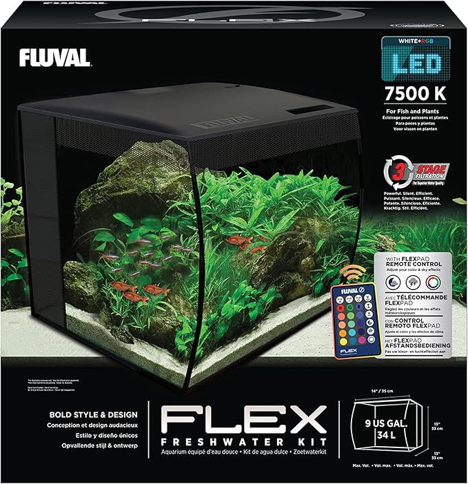 Fluval Flex 9 Gallon Glass Aquarium Kit, Black