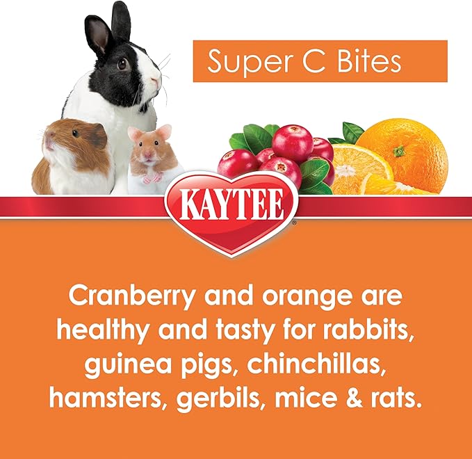 Kaytee Super C Bites Treat for Pet Guinea Pigs, Adult Rabbits, Chinchillas, and Other Small Animals, Cranberry and Orange, 4 oz (Pack of 2)